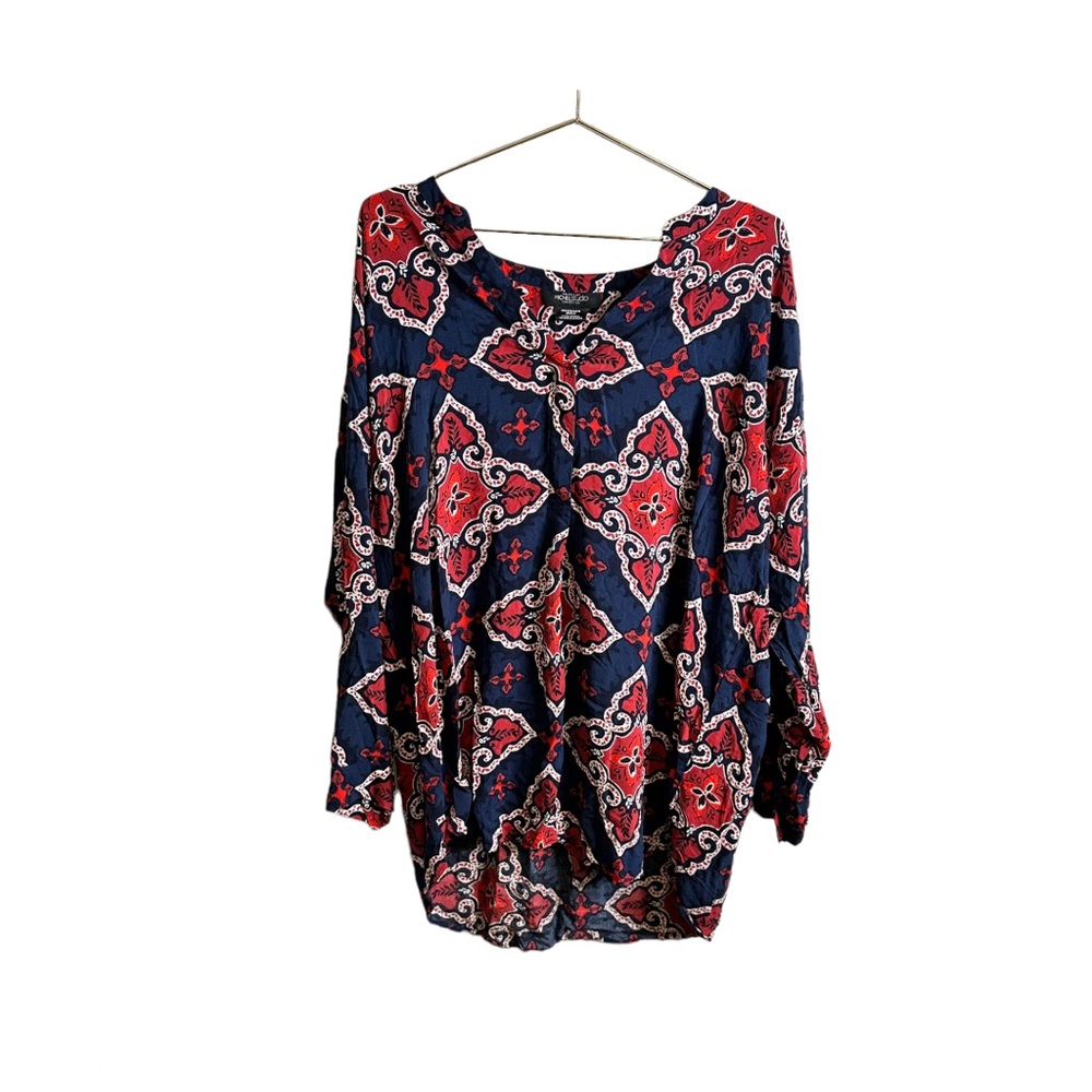 Michel Studio Tunic Blue‎ Red White Paisley Print Size 20